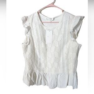 Brea Canyon White Ruffle Sleeve Blouse size LARGE